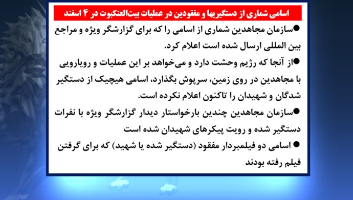 اسامی شماری از دستگیریها و مفقودین در عملیات بیت‌العنکبوت در ۴ اسفند