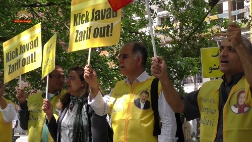 اعتراض به سفرجواد ظریف وزیر خارجه دیکتاتوری آخوندی به برلین