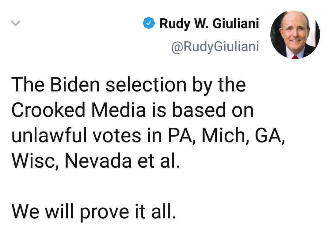 رودی جولیانی: ثابت می کنیم انتخاب بایدن بر اساس آرای غیر قانونی بوده