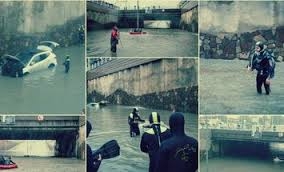 آبگرفتگي معابر شيراز غواص ها را به خيابان کشيد